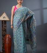 sea_green ethnic motifs silk cotton handloom jamdani saree