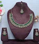 Green color yellow gold plating festive wear designer necklace set