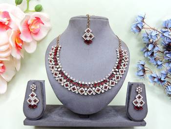 Maroon color yellow gold plating festive wear designer necklace set 1