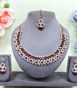 Maroon color yellow gold plating festive wear designer necklace set