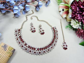 Maroon color yellow gold plating festive wear designer necklace set 2