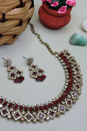 Multicolor color yellow gold plating festive wear designer necklace set