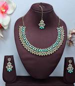 Green color yellow gold plating festive wear designer necklace set