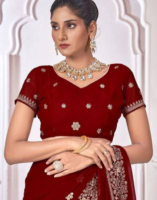 maroon floral embroidered pure georgette saree 5