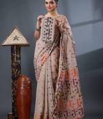cream woven design silk cotton handloom jamdani saree