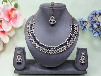 Blue color yellow gold plating festive wear designer necklace set 1