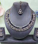 Blue color yellow gold plating festive wear designer necklace set
