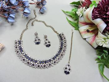 Blue color yellow gold plating festive wear designer necklace set 2
