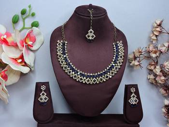 Blue color yellow gold plating festive wear designer necklace set 1