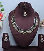 Blue color yellow gold plating festive wear designer necklace set