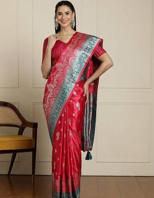 red banarasi satin silk ethnic motif sarees 1
