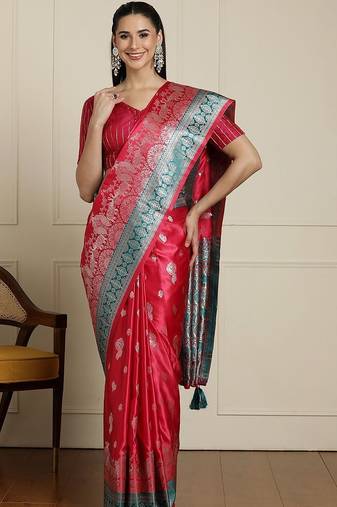 red banarasi satin silk ethnic motif sarees