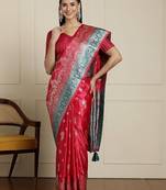 red banarasi satin silk ethnic motif sarees