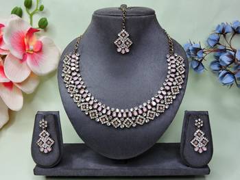 Pink color yellow gold plating festive wear designer necklace set 1