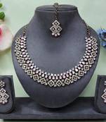 Pink color yellow gold plating festive wear designer necklace set
