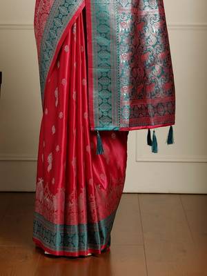 red banarasi satin silk ethnic motif sarees 4