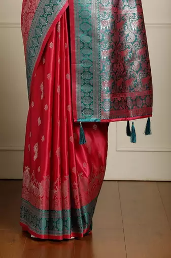 red banarasi satin silk ethnic motif sarees