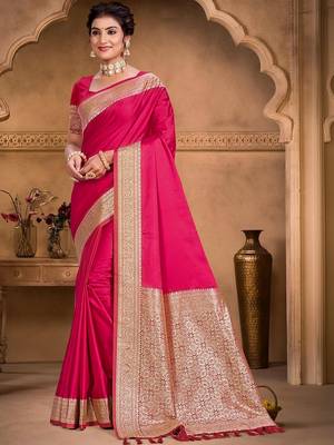 magenta woven design zari silk blend tussar saree 1