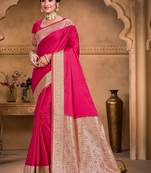 magenta woven design zari silk blend tussar saree