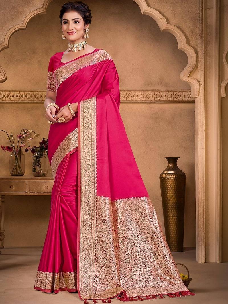 magenta woven design zari silk blend tussar saree