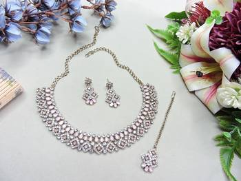 Pink color yellow gold plating festive wear designer necklace set 2