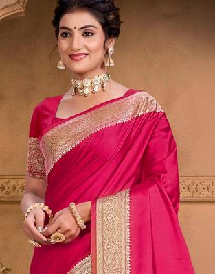 magenta woven design zari silk blend tussar saree 2