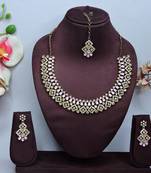 Pink color yellow gold plating festive wear designer necklace set