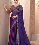 purple embellished embroidered poly georgette heavy work saree