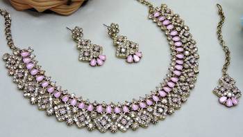 Pink color yellow gold plating festive wear designer necklace set 2