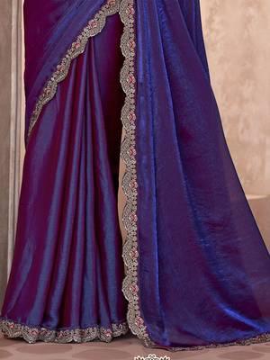 purple embellished embroidered poly georgette heavy work saree 4