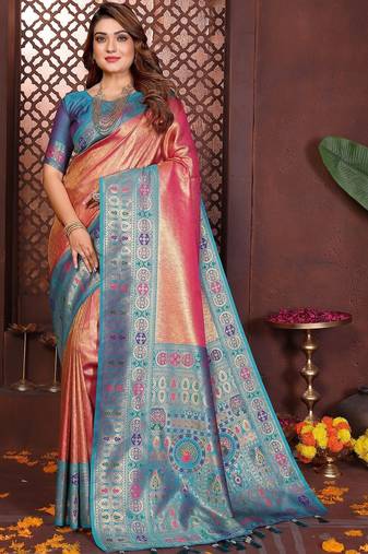 multicolor ethnic motifs zari tissue heavy work paithani saree
