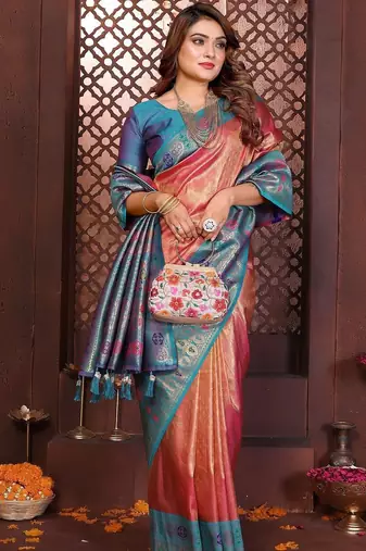 multicolor ethnic motifs zari tissue heavy work paithani saree