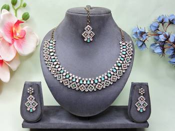 Green color yellow gold plating festive wear designer necklace set 1