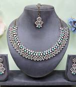 Green color yellow gold plating festive wear designer necklace set
