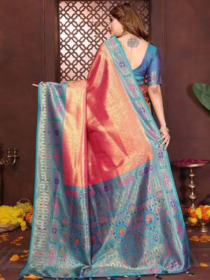 multicolor ethnic motifs zari tissue heavy work paithani saree 3