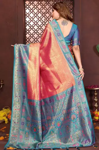 multicolor ethnic motifs zari tissue heavy work paithani saree