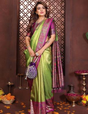 light_lime ethnic motifs zari tissue paithani saree 2