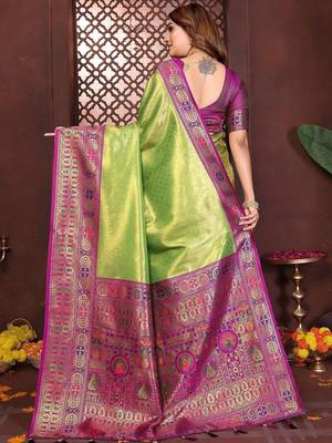 light_lime ethnic motifs zari tissue paithani saree 3