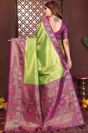 light_lime ethnic motifs zari tissue paithani saree