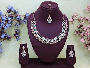 Green color yellow gold plating festive wear designer necklace set 1