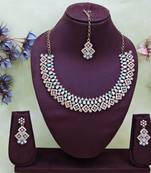 Green color yellow gold plating festive wear designer necklace set