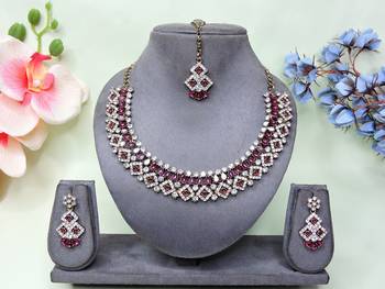 Purple color yellow gold plating festive wear designer necklace set 1