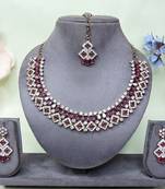 Purple color yellow gold plating festive wear designer necklace set