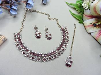 Purple color yellow gold plating festive wear designer necklace set 2