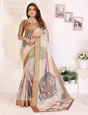 off_white woven design floral zari saree 1