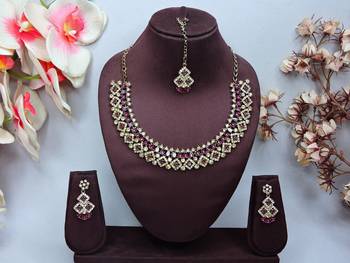 Purple color yellow gold plating festive wear designer necklace set 1