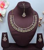 Purple color yellow gold plating festive wear designer necklace set