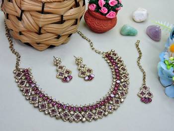 Purple color yellow gold plating festive wear designer necklace set 2