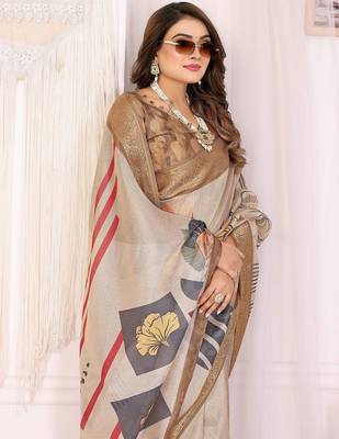 off_white woven design floral zari saree 5
