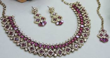 Purple color yellow gold plating festive wear designer necklace set 3